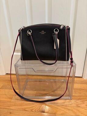 Coach Black Leather Crossbody Bag with Pink Trim